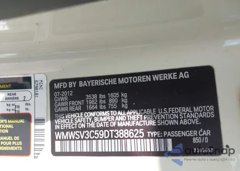 2013 Mini Hardtop Cooper S z USA, uszkodzony, nr VIN WMWSV3C59DT388625